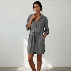 James Perse gray cupro drawstring long sleeve shirt dress - 3 (Large)